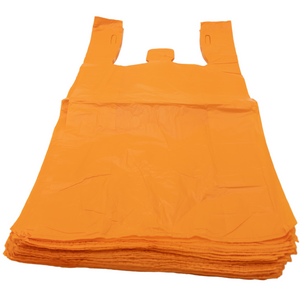 Colored Unprinted HDPE T-Shirt Bags - 1/6 BBL 11.5"X6"X21" - 1000 Bags - 13 microns - Orange - LOOP-ORANGE