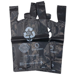 Black Reusable/Eco-Friendly LDPE T-Shirt - 1/6 BBL 11.5"X6.5"X21" - 200 Bags - 57 Micron (2.25 mil) - Black - BLKLD40REC225REUSE1221