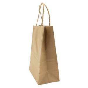 Paper Bags - Handle Bags - Kraft Color - 5.5"x3.25"x 8.375" - 250 Bags - 60 LB Weight basis (90 GSM strong). Twisted Handle. Packed in cases. - Kraft/Natural - 538NKPAPTHDL