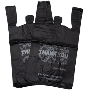 Easy Open - Black Printed HDPE T-Shirt Bags - 1/6 BBL 11.5"X6"X21" - 800 Bags - 13 microns - Black - 208015STY-EO