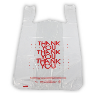 Source Direct - Easy Open - White 'Thank You' HDPE T-Shirt Bags - 1/6 BBL 11.5"X6"X21" - 500 Bags - 13 microns - White - 10015P500-EO