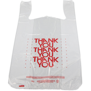 White 'Thank You' HDPE T-Shirt Bags - 1/6 BBL 11.5"X6"X21" - 500 Bags - 13 microns - White - 10015P500