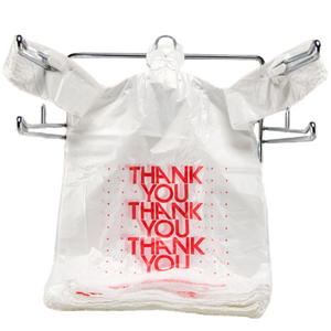 Easy Open - White 'Thank You' HDPE T-Shirt Bags - 1/6 BBL 11.5"X6"X21" - 1000 Bags - 13 microns - White - 10015-EO
