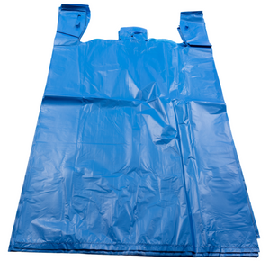 Colored Unprinted HDPE T-Shirt Bags - 18"x7"x32" - 400 Bags - 19 microns - Blue - BPGW18732