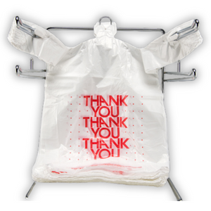 Source Direct - Easy Open - White 'Thank You' HDPE T-Shirt Bags - 1/6 BBL 11.5"X6"X21" - 500 Bags - 13 microns - White - 10015P500-EO
