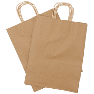Source Direct - Paper Bags - Handle Bags - Kraft Color - 10"x5"x13" - 250 Bags - 60 LB Weight basis (90 GSM strong). Twisted Handle. Packed in cases. - Kraft/Natural - 10513NKPAPTHDL-250