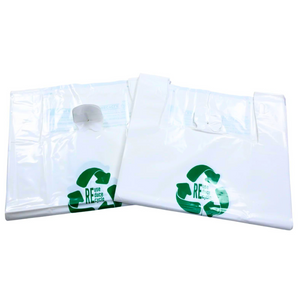 White Reusable/Eco-Friendly LDPE T-Shirt - Super Jumbo 20"x10"x36" - 100 Bags - 57 Micron (2.25 mil) - White - WHLD40REC225MREUSE201036