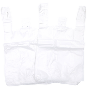 Easy Open - White Unprinted HDPE T-Shirt Bags - 1/8 BBL (10"X5"X18") - 1000 Bags - 13 microns - White - UN10020UP-EO