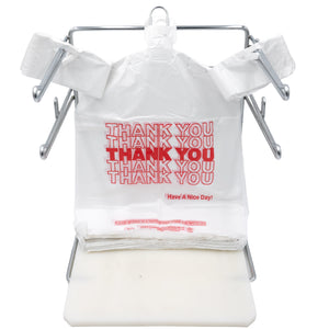 White 'Thank You' HDPE T-Shirt Bags - 1/6 BBL 11.5"X6"X21" - 1000 Bags - 15 microns - White - 10010-EO