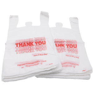 White 'Thank You' HDPE T-Shirt Bags - 1/6 BBL 11.5"X6"X21" - 800 Bags - 13 microns - White - 10010P813