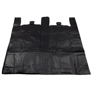 Black Unprinted HDPE T-Shirt Bags - 20"X10"X36" - 200 Bags - 22 microns - Black - 200HD201036