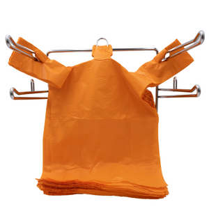 Colored Unprinted HDPE T-Shirt Bags - 1/6 BBL 11.5"X6"X21" - 1000 Bags - 13 microns - Orange - LOOP-ORANGE