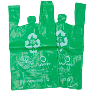 Source Direct - Green Reusable/Eco-Friendly LDPE T-Shirt - 16.5"x7.5"x29" - 100 Bags - 57 Micron (2.25 mil) - Green - GRNLD40REC225REU1729