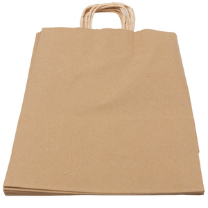 Source Direct - Paper Bags - Handle Bags - Kraft Color - 10"x5"x13" - 250 Bags - 60 LB Weight basis (90 GSM strong). Twisted Handle. Packed in cases. - Kraft/Natural - 10513NKPAPTHDL-250