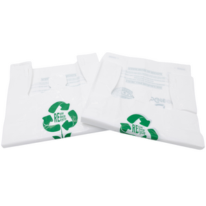 White Reusable/Eco-Friendly LDPE T-Shirt - 1/6 BBL 12"X7"X22" - 150 Bags - 57 Micron (2.25 mil) - White - WHLD225MREUSE12722