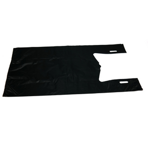 Source Direct - Easy Open - Black Unprinted HDPE T-Shirt Bags - 1/6 BBL 11.5"X6"X21" - 150 Bags - 30 microns - Black - BLK616EHD30M-EO