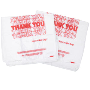 White 'Thank You' HDPE T-Shirt Bags - 1/6 BBL 11.5"X6"X21" - 1000 Bags - 15 microns - White - 10010-EO