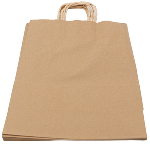 Paper Bags - Handle Bags - Kraft Color - 8"x4"x11" - 250 Bags - 60 LB Weight basis (90 GSM strong). Twisted Handle. Packed in cases. - Kraft/Natural - 8411NKPAPTHDL