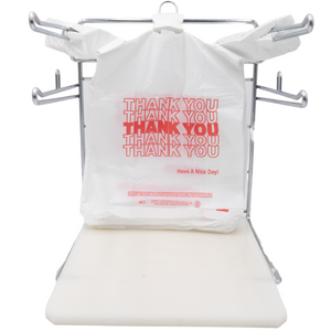 White 'Thank You' HDPE T-Shirt Bags - 1/8 BBL 10"X5"X18" - 1000 Bags - 13 microns - White - 10020