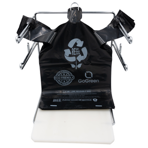 Source Direct - Black Reusable/Eco-Friendly LDPE T-Shirt - 1/8 BBL (10"X5"X18") - 300 Bags - 57 Micron (2.25 mil) - Black - BLKLD40REC225REUSE10518