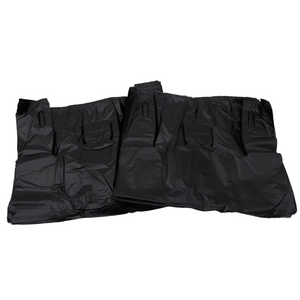 Easy Open - Black Unprinted HDPE T-Shirt Bags - 1/8 BBL 10"X5"X18" - 750 Bags - 16 microns - Black - 2007530-EO