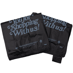Black Printed HDPE T-Shirt Bags - 1/5 BBL 13"X10"X23" - 400 Bags - 21 microns - Black - BLK131023HDTY