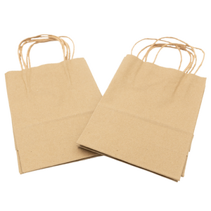 Paper Bags - Handle Bags - Kraft Color - 5.5"x3.25"x 8.375" - 250 Bags - 60 LB Weight basis (90 GSM strong). Twisted Handle. Packed in cases. - Kraft/Natural - 538NKPAPTHDL