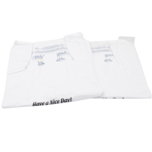 Easy Open - White Happy Face/Smiley Face HDPE T-Shirt Bags - Full Size - 1/6 BBL 12"X7"X22" - 400 Bags - 15 microns - White - HF1272215M-EO