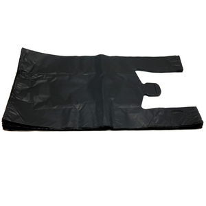 Source Direct - Easy Open - Black Unprinted HDPE T-Shirt Bags - 1/6 BBL 11.5"X6"X21" - 150 Bags - 30 microns - Black - BLK616EHD30M-EO