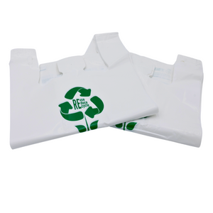 White Reusable/Eco-Friendly LDPE T-Shirt - 1/5 BBL 13"X9"X23" - 150 Bags - 57 Micron (2.25 mil) - White - WHLD40REC225REUSE1323