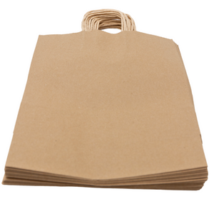 Source Direct - Paper Bags - Handle Bags - Kraft Color - 10"x5"x13" - 250 Bags - 60 LB Weight basis (90 GSM strong). Twisted Handle. Packed in cases. - Kraft/Natural - 10513NKPAPTHDL-250