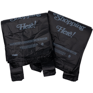 Black Printed HDPE Liquor T-Shirt Bags - 6"X4"X15" - 2000 Bags - 16 microns - Black - 6415HDBWP
