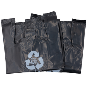Source Direct - Black Reusable/Eco-Friendly LDPE T-Shirt - 1/8 BBL (10"X5"X18") - 300 Bags - 57 Micron (2.25 mil) - Black - BLKLD40REC225REUSE10518