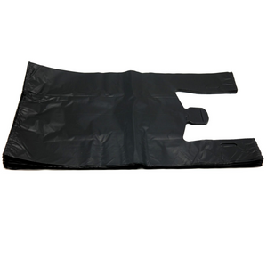 Black Unprinted HDPE T-Shirt Bags - 1/6 BBL 11.5"X6"X21" - 150 Bags - 30 microns - Black - BLK616EHD30M