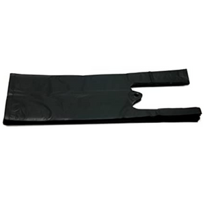 Black Unprinted HDPE T-Shirt Bags - 4"x3"x10" - 2000 Bags - 12 microns - Black - BLK4310TB