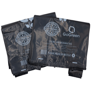 Source Direct - Black Reusable/Eco-Friendly LDPE T-Shirt - 1/8 BBL (10"X5"X18") - 300 Bags - 57 Micron (2.25 mil) - Black - BLKLD40REC225REUSE10518