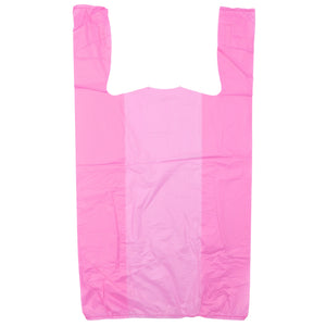 Easy Open - Colored Unprinted HDPE T-Shirt Bags - 1/6 BBL 11.5"X6"X21" - 1000 Bags - 13 microns - Pink - LOOP-PINK-EO