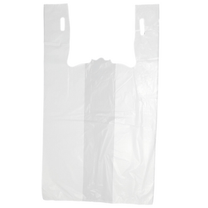 White Unprinted HDPE T-Shirt Bags - 1/5 BBL 13"X10"X23" - 500 Bags - 14 microns - White - P5SD100131023