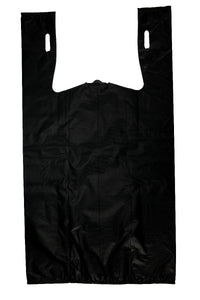 Source Direct Easy Open - Black Unprinted HDPE T-Shirt Bags - 1/5 BBL 13"X9.5"X23" - 400 Bags - 30 microns - Black - BLK13102330M-EO