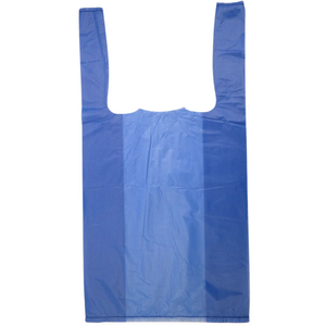 Colored Unprinted HDPE T-Shirt Bags - 1/10 BBL 8"X4"X15" - 1500 Bags - 14 microns - Blue - BLUE8415110BBL