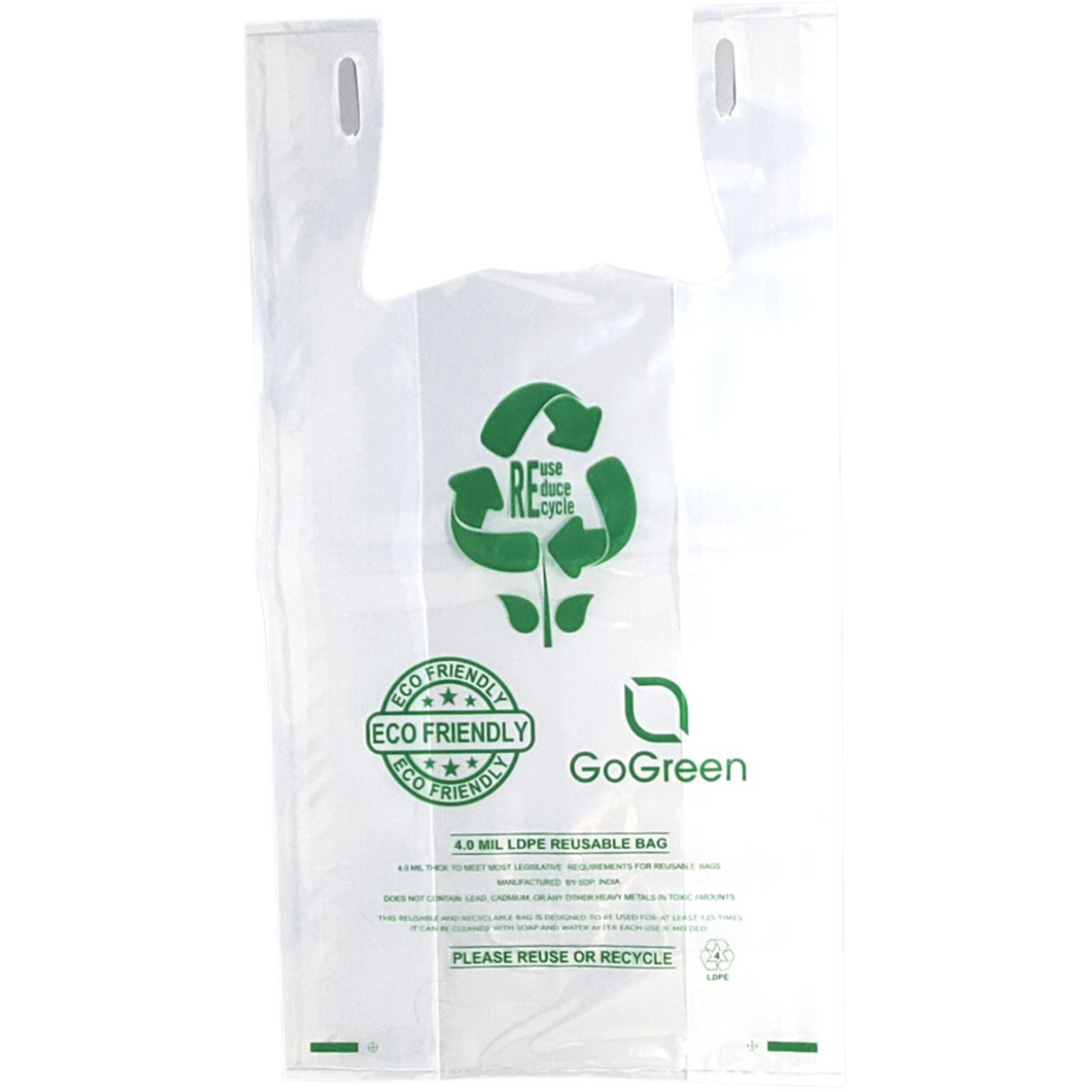 Clear Reusable Eco Friendly LDPE T Shirt 1 6 BBL 11.5 X6.5 X21 15 Source Direct Inc