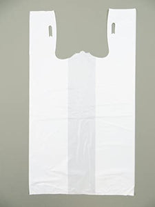 White Unprinted HDPE T-Shirt Bags - 1/5 BBL 13"X10"X23" - 500 Bags - 14 microns - White - P5SD100131023 - Source Direct Inc - 