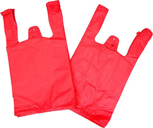 Colored Unprinted HDPE T-Shirt Bags - 1/10 BBL 8"X4"X15" - 1500 Bags - 14 microns - Red - RED8415110BBL - Source Direct Inc - 