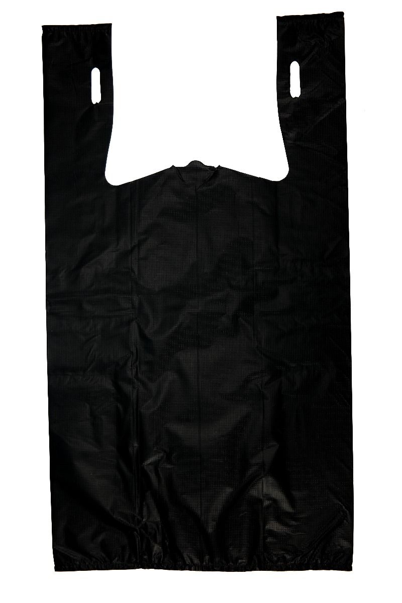 Choice 1/8 Size 1.18 Mil Black Unprinted Embossed Extra Heavy-Duty Plastic  T-Shirt Bag 