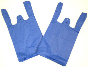 Colored Unprinted HDPE T-Shirt Bags - 1/10 BBL 8"X4"X15" - 1500 Bags - 14 microns - Blue - BLUE8415110BBL - Source Direct Inc - 