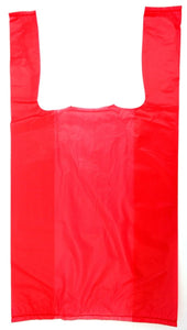 Colored Unprinted HDPE T-Shirt Bags - 1/10 BBL 8"X4"X15" - 1500 Bags - 14 microns - Red - RED8415110BBL - Source Direct Inc - 